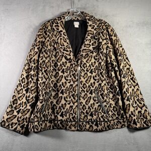 Chicos Womens Jacket L / 14 (2) Leopard Print Bomber Full‎ Zip Mob Wife Casual